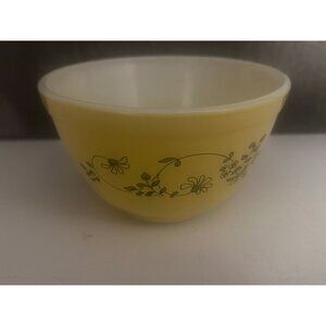 Vintage Pyrex Shenandoah Yellow Green Daisy Flowers #401 Mixing Bowl